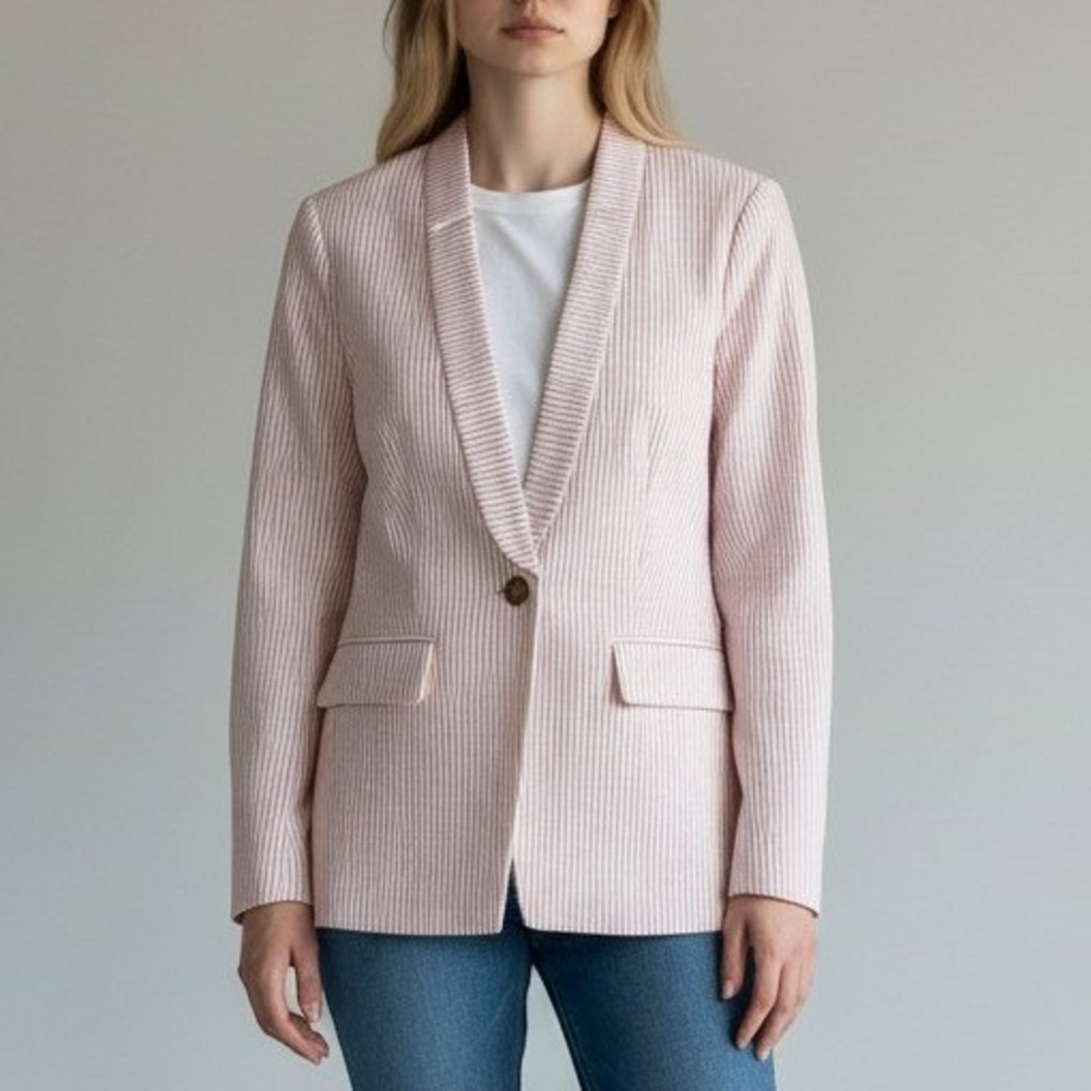 Veronica Beard Red White Dickey Pinstripe Blazer Fitted Tailored Preppy Academia